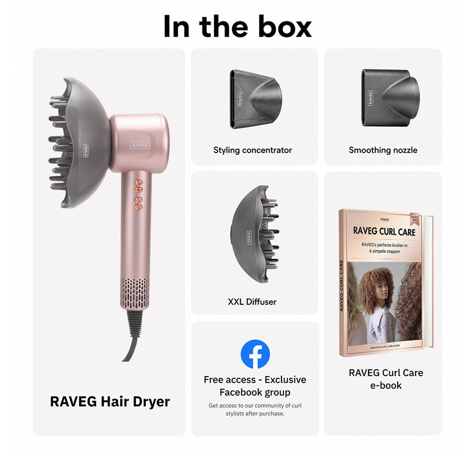 RAVEG Rose Gold Hair Dryer - Dry your hair in record time with a FREE XXL Diffuser