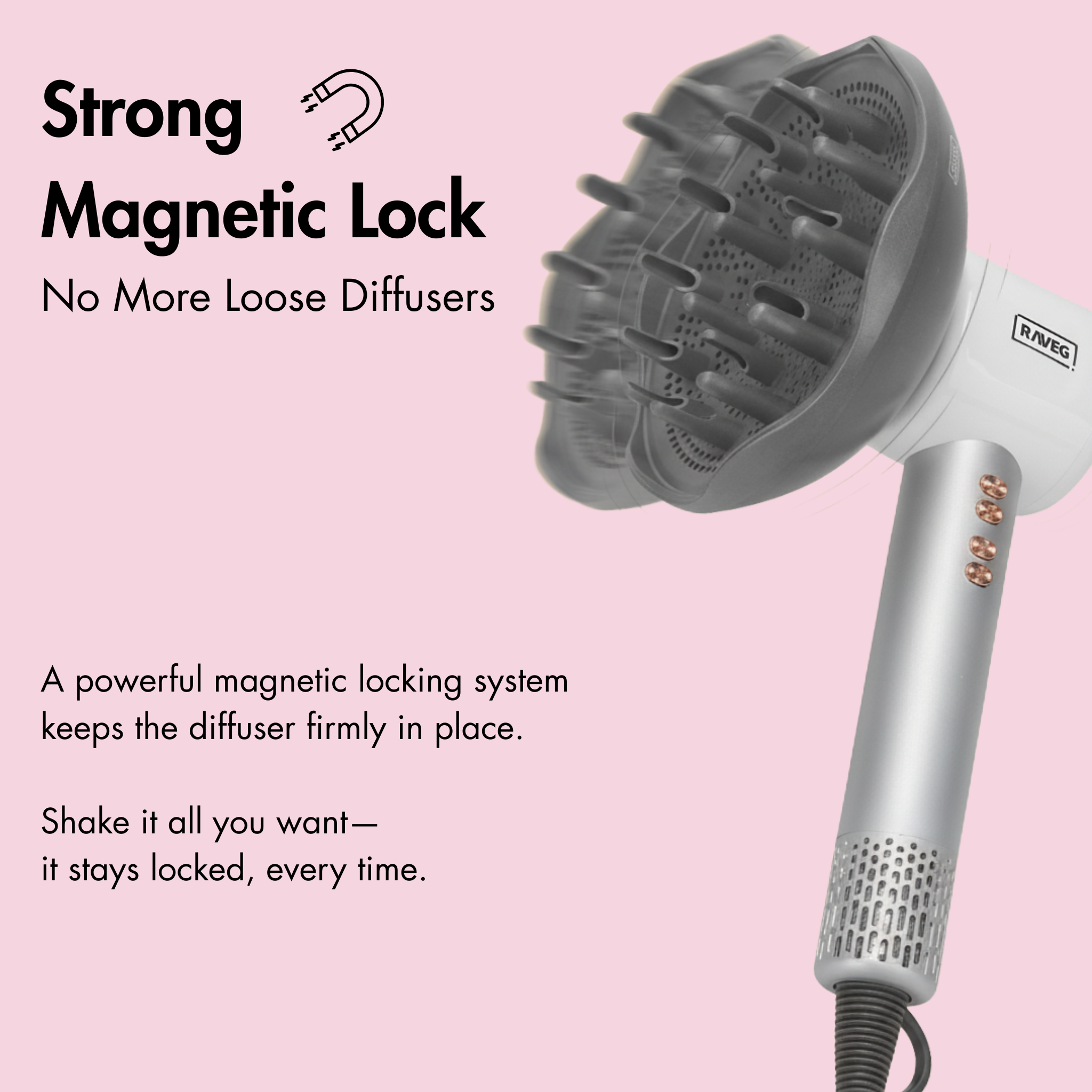 RAVEG Navy Blue Hair Dryer - Dry your hair in record time with a FREE XXL Diffuser