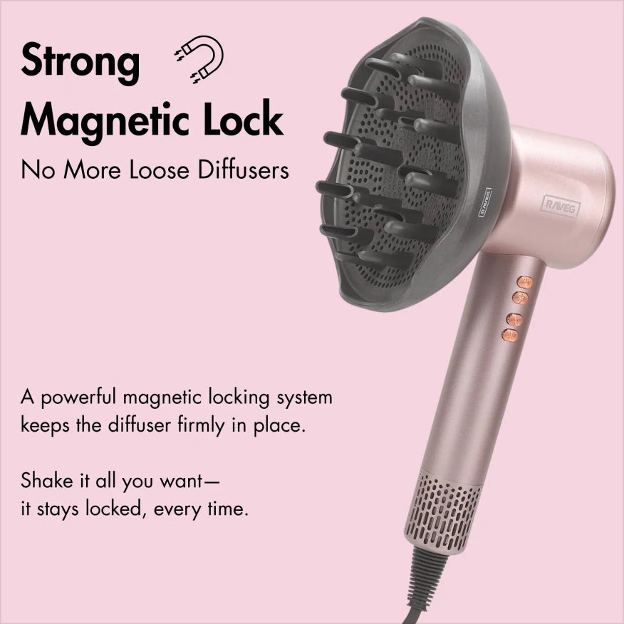 RAVEG Rose Gold Hair Dryer - Dry your hair in record time with a FREE XXL Diffuser