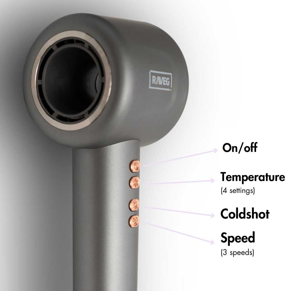 RAVEG Angor Grey Hair Dryer - Dry your hair in record time with a FREE XXL Diffuser