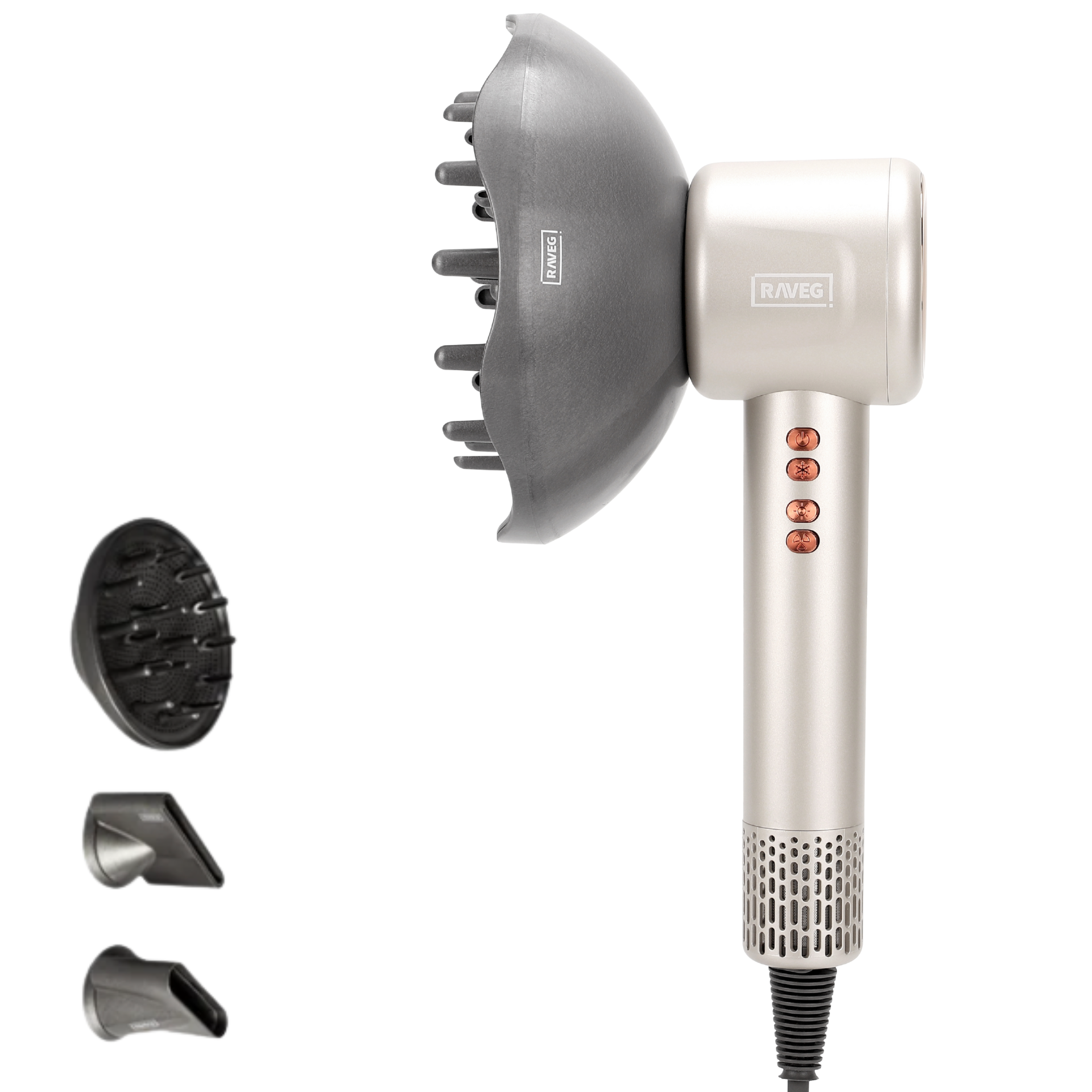 RAVEG Gold Hair Dryer - Dry your hair in record time with a FREE XXL Diffuser